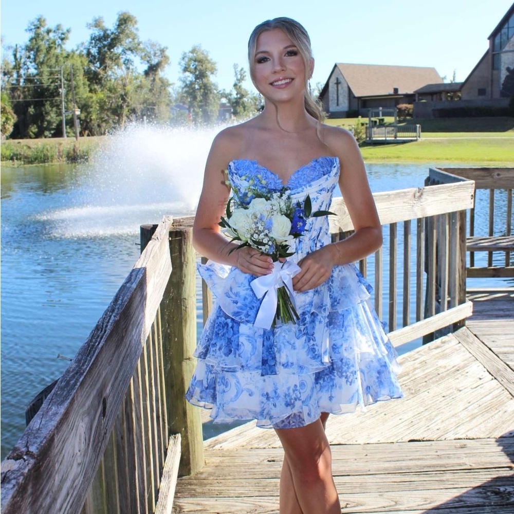 Blue Sherri Hill Floral Dress
